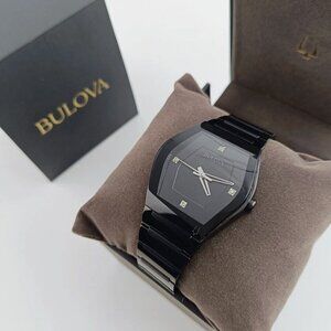 Bulova Black 40mm Mens Accent Box Diamond Dial